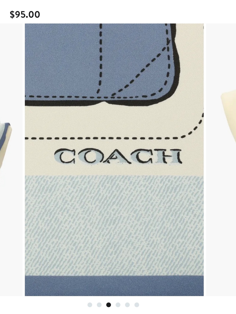 Coach Blue and Cream Silk Scarf with Cherry Motif - Picture 3 of 7